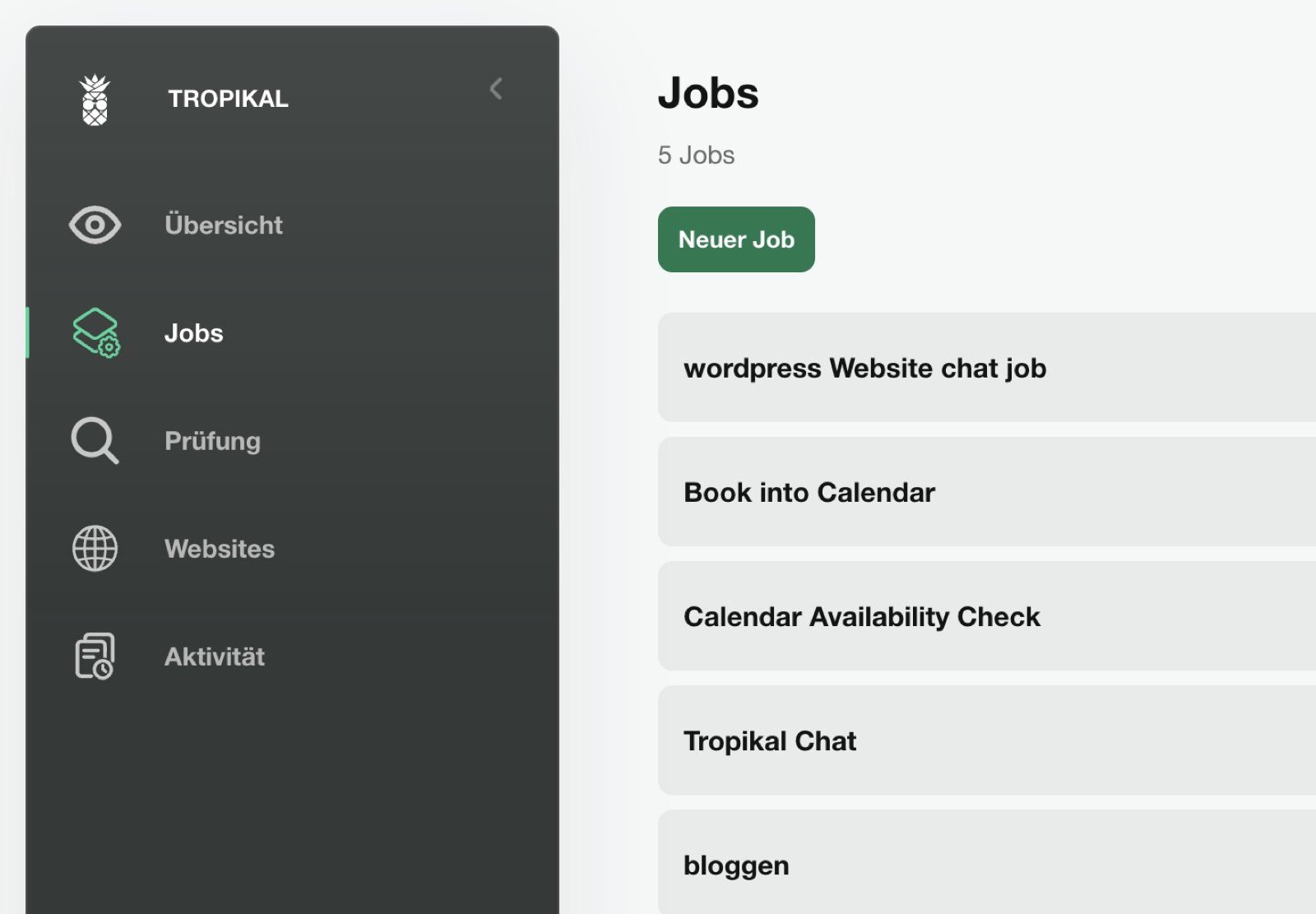 TROPIKAL Jobs workspace listing Website Chat and booking Jobs